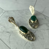 Vintage 925 Sterling Silver Green Agate & CZ Earrings