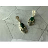VINTAGE 925 STERLING SILVER GREEN AGATE & CZ EARRINGS