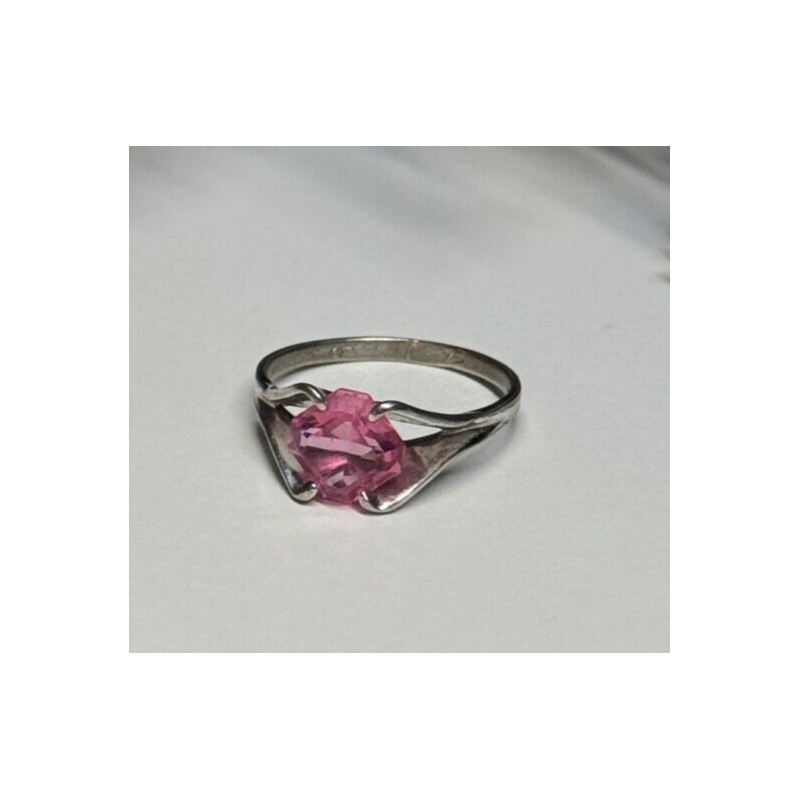 925 Sterling Silver Pink Topaz Ring Size 5