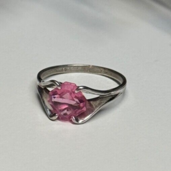 925 Sterling Silver Pink Topaz Ring Size 5