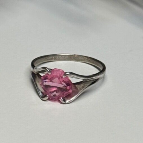 925 Sterling Silver Pink Topaz Ring Size 5