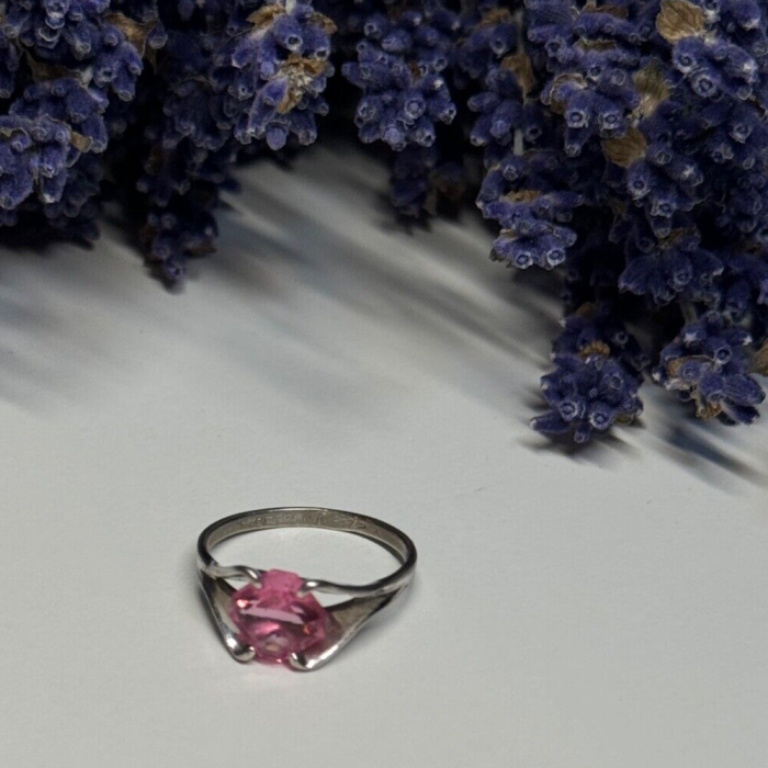 925 Sterling Silver Pink Topaz Ring Size 5