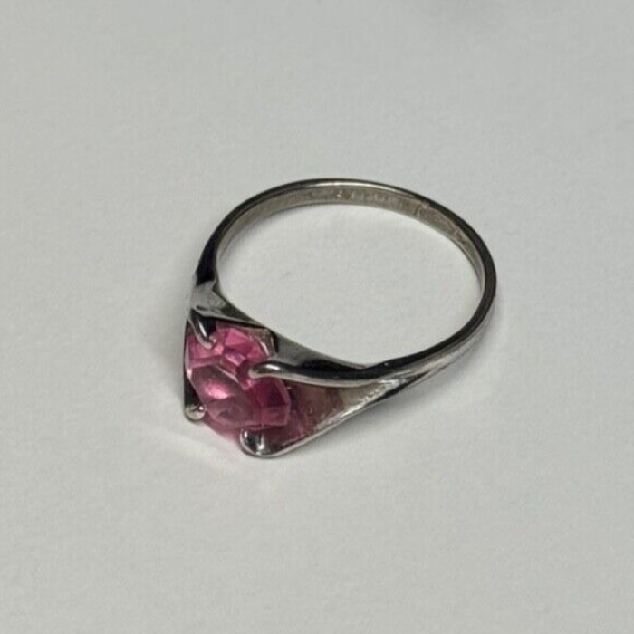 925 Sterling Silver Pink Topaz Ring Size 5