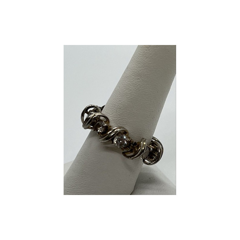 925 Sterling Silver & Twisted Wire & CZ Ring Size 8.5