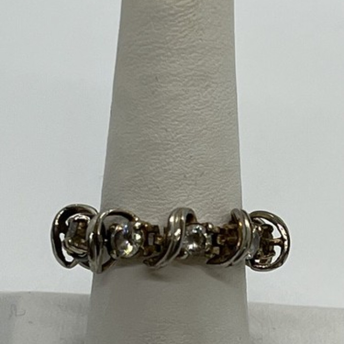 925 Sterling Silver Twisted Wire & CZ Ring Size 8.5