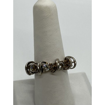 925 Sterling Silver & Twisted Wire & CZ Ring Size 8.5