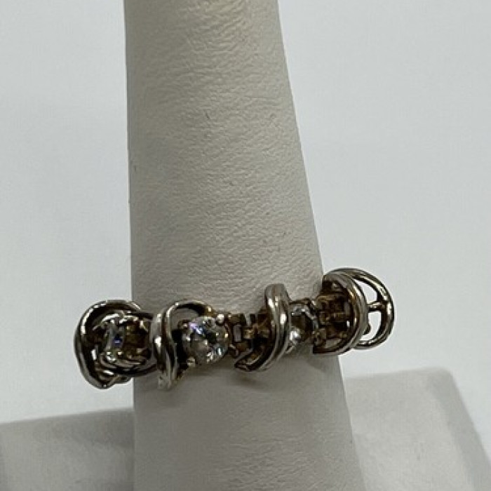 925 Sterling Silver Twisted Wire & CZ Ring Size 8.5