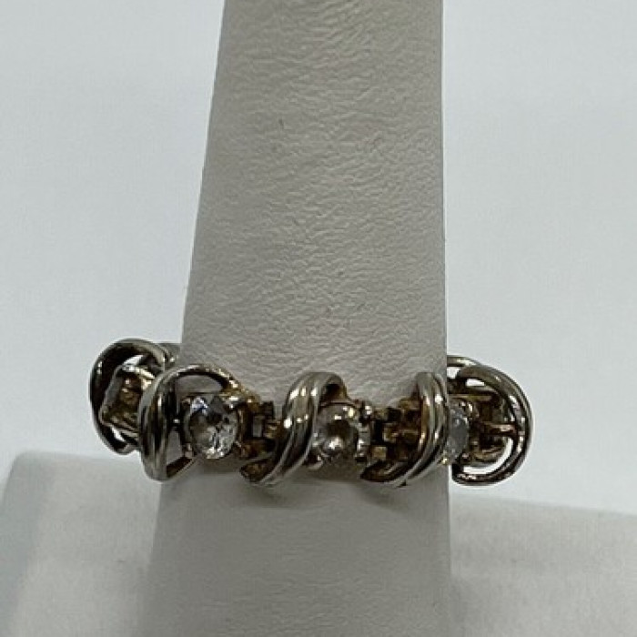 925 Sterling Silver Twisted Wire & CZ Ring Size 8.5