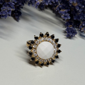 925 Sterling Silver Agate, White & Blue Sapphire Ring Size 7