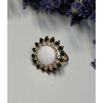 925 STERLING SILVER AGATE, WHITE & BLUE SAPPHIRE RING  SIZE 7