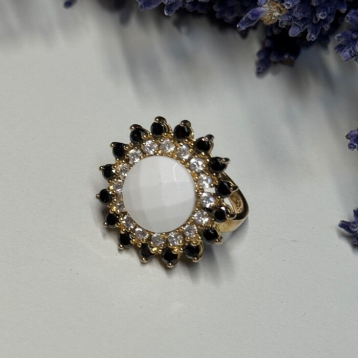 925 Sterling Silver Agate, White & Blue Sapphire Ring Size 7