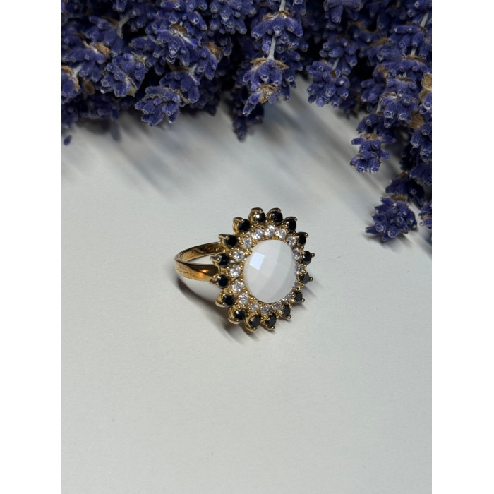 925 STERLING SILVER AGATE, WHITE & BLUE SAPPHIRE RING  SIZE 7