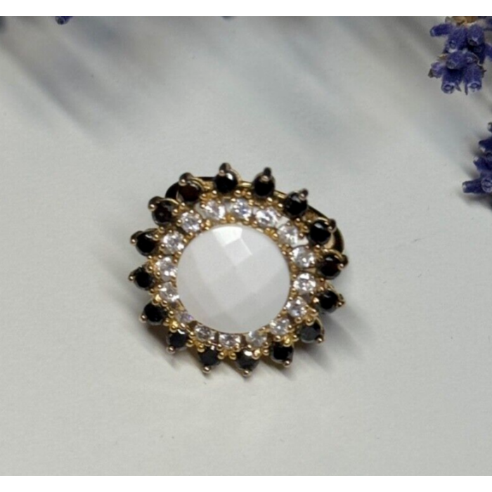 925 STERLING SILVER AGATE, WHITE & BLUE SAPPHIRE RING  SIZE 7