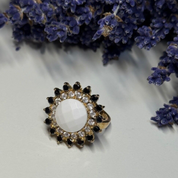 925 Sterling Silver Agate, White & Blue Sapphire Ring Size 7