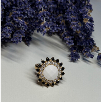 925 STERLING SILVER AGATE, WHITE & BLUE SAPPHIRE RING  SIZE 7