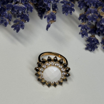 925 Sterling Silver Agate, White & Blue Sapphire Ring Size 7