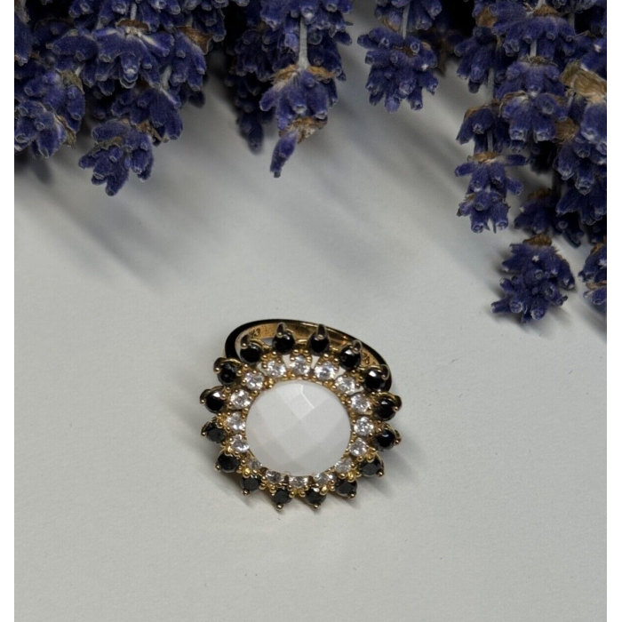 925 STERLING SILVER AGATE, WHITE & BLUE SAPPHIRE RING  SIZE 7