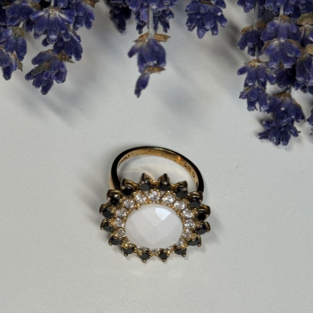 925 Sterling Silver Agate, White & Blue Sapphire Ring Size 7