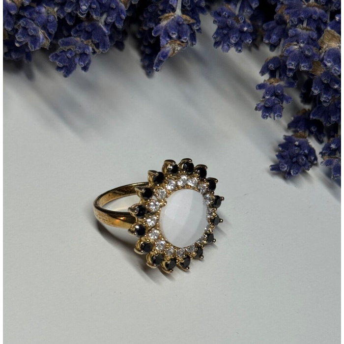 925 STERLING SILVER AGATE, WHITE & BLUE SAPPHIRE RING  SIZE 7