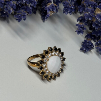 925 Sterling Silver Agate, White & Blue Sapphire Ring Size 7