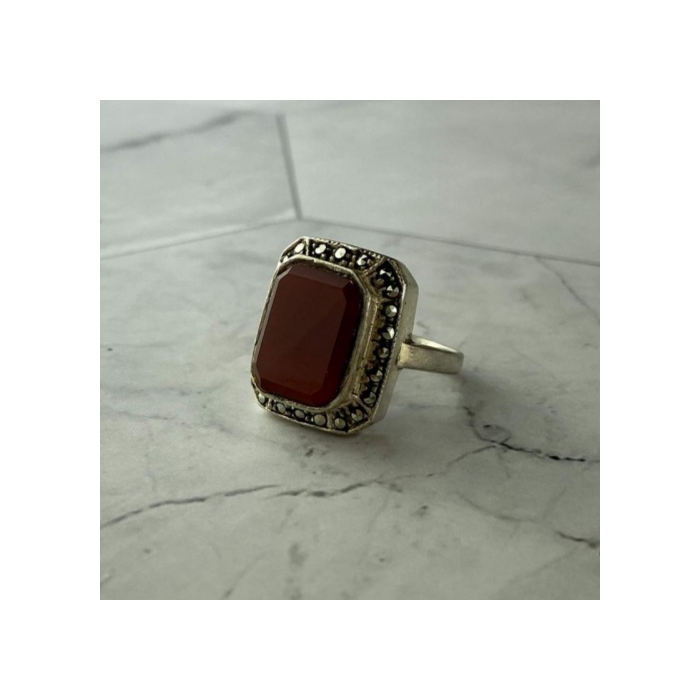 Vintage 925 Sterling Silver Agate & Marcasites Ring Size 7