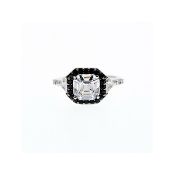 925 Sterling Silver CZ & Black Spinel Ring Size 6.5