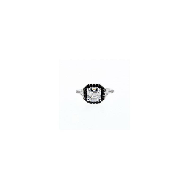 925 Sterling Silver CZ & Black Spinel Ring Size 6.5