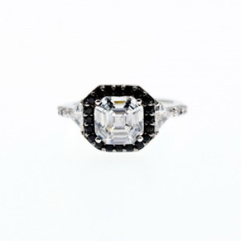 925 Sterling Silver CZ & Black Spinel Ring Size 6.5