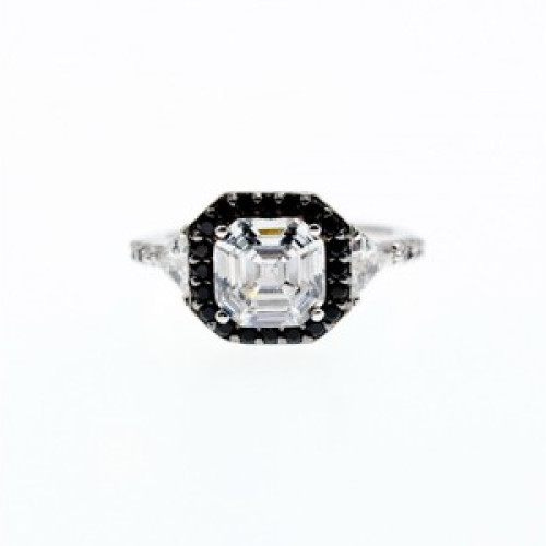 925 Sterling Silver CZ & Black Spinel Ring Size 6.5