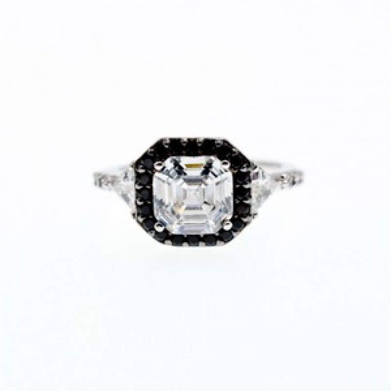 925 Sterling Silver CZ & Black Spinel Ring Size 6.5