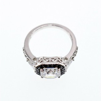 925 Sterling Silver CZ & Black Spinel Ring Size 6.5