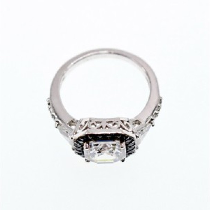 925 Sterling Silver CZ & Black Spinel Ring Size 6.5