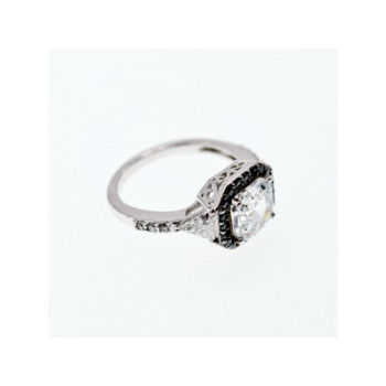 925 Sterling Silver CZ & Black Spinel Ring Size 6.5