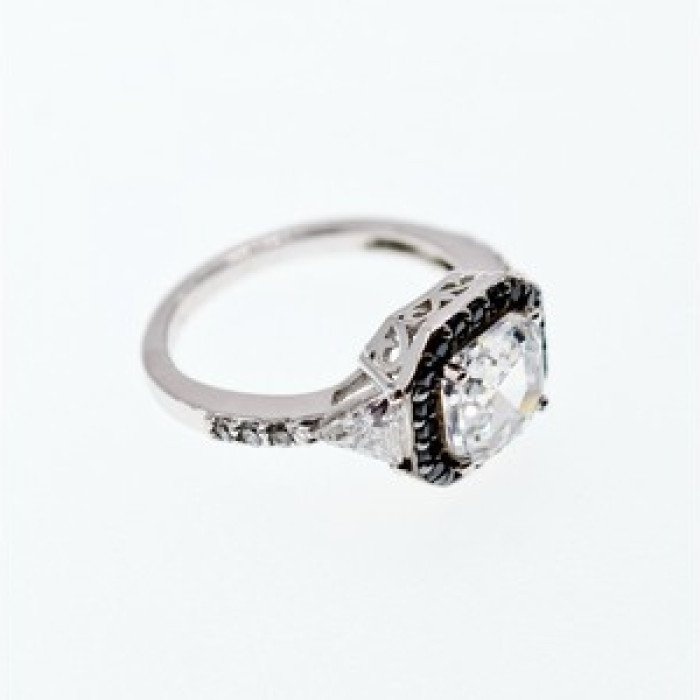 925 Sterling Silver CZ & Black Spinel Ring Size 6.5