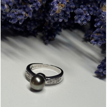 925 STERLING SILVER PEARL & BERYL RING SIZE 5.5