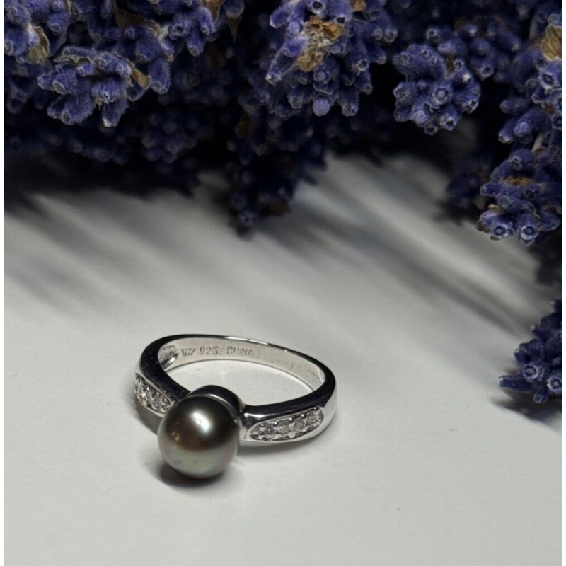 925 STERLING SILVER PEARL & BERYL RING SIZE 5.5