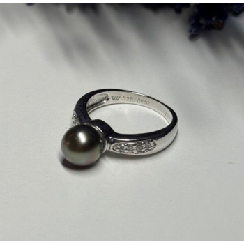 925 STERLING SILVER PEARL & BERYL RING SIZE 5.5