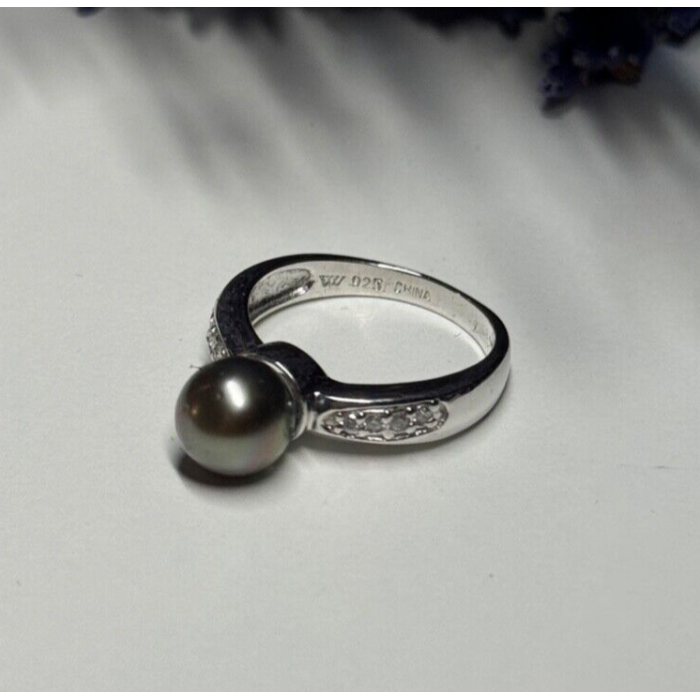 925 STERLING SILVER PEARL & BERYL RING SIZE 5.5