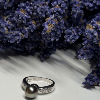 925 Sterling Silver Pearl & Beryl Ring Size 5.5