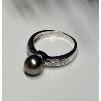 925 STERLING SILVER PEARL & BERYL RING SIZE 5.5