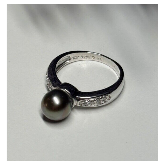 925 STERLING SILVER PEARL & BERYL RING SIZE 5.5