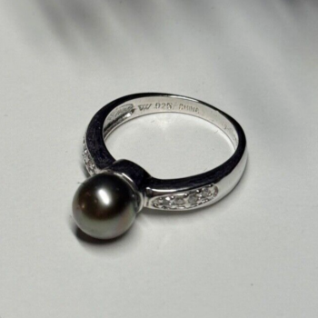 925 Sterling Silver Pearl & Beryl Ring Size 5.5