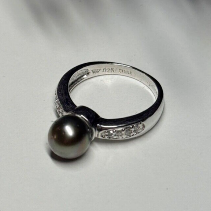 925 Sterling Silver Pearl & Beryl Ring Size 5.5