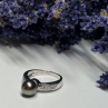 925 Sterling Silver Pearl & Beryl Ring Size 5.5