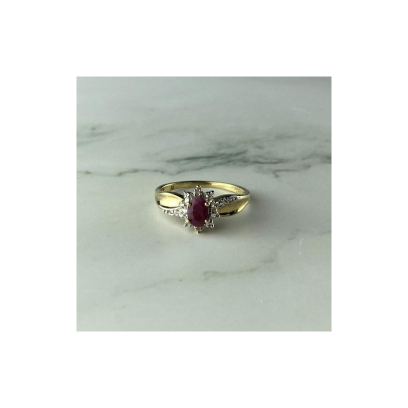 925 Sterling Silver Gold Plated Ruby & Diamonds Ring Size 6.5