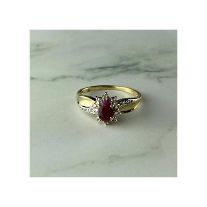 925 Sterling Silver Gold Plated Ruby & Diamonds Ring Size 6.5