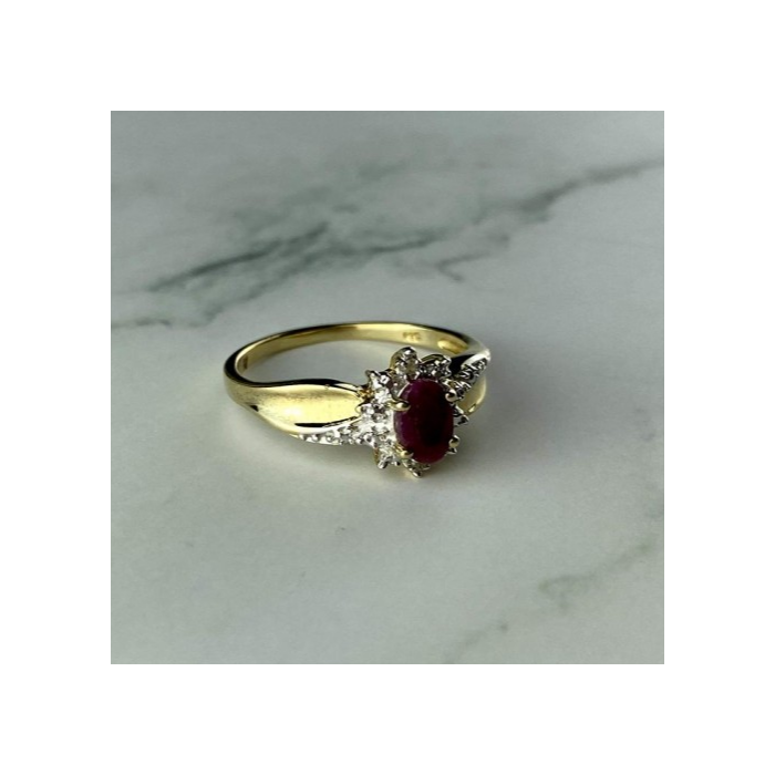 925 Sterling Silver Gold Plated Ruby & Diamonds Ring Size 6.5
