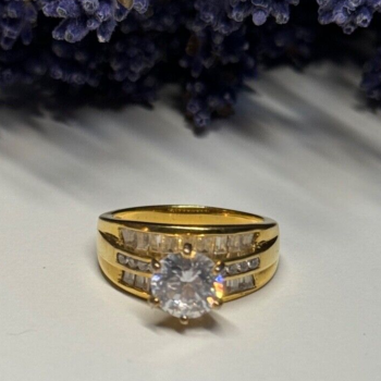 925 Sterling Silver Gold Plated CZ Ring Size 7.5