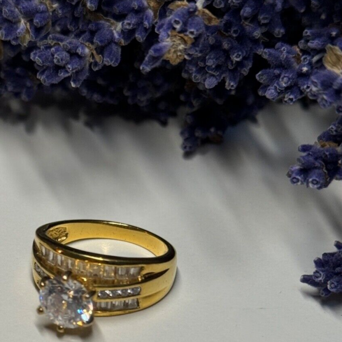 925 Sterling Silver Gold Plated CZ Ring Size 7.5