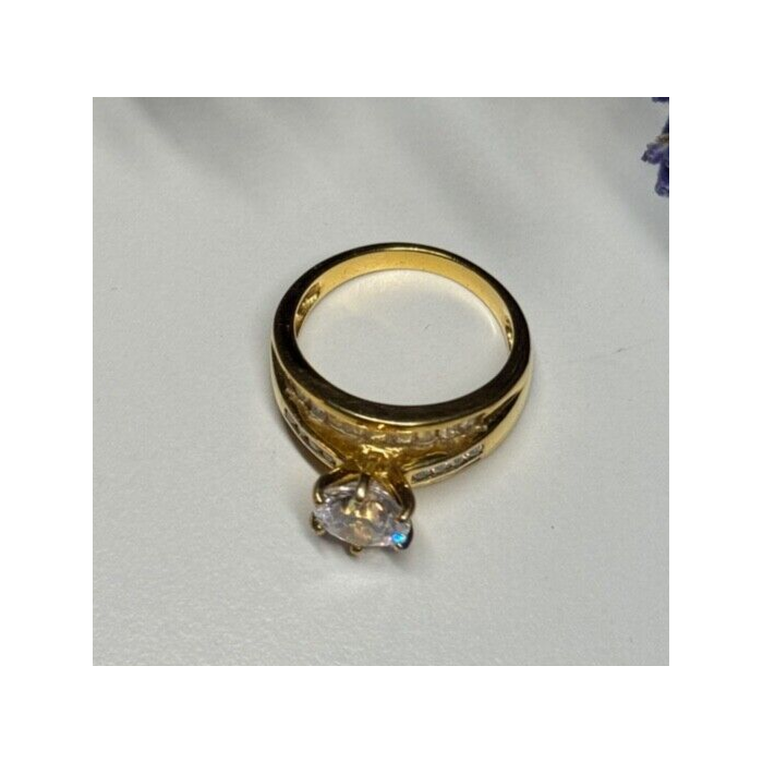925 Sterling Silver Gold Plated CZ Ring Size 7.5